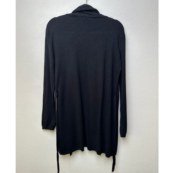 Zara Knit Black Longline Belted Open Front Cardigan Women L - Picture 5 of 12